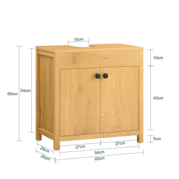 Waschtischunterschrank mit Schublade, Tür und Maßangaben