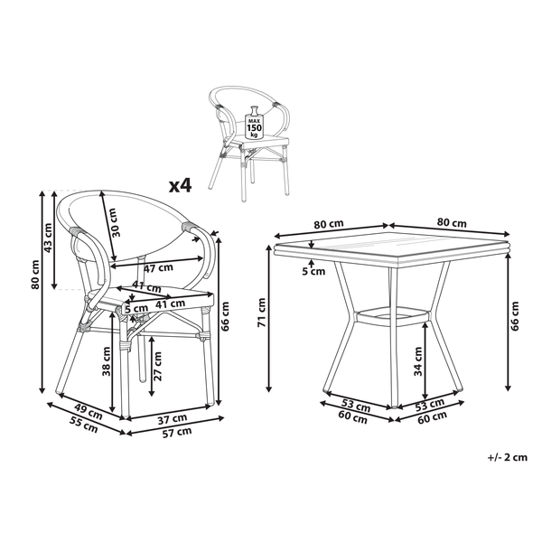 Gartenmöbel Set 4-Sitzer CASPRI II Metall Grau