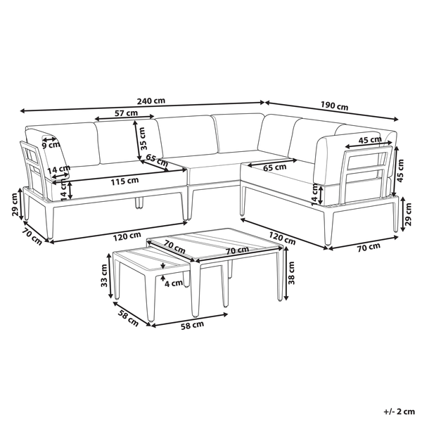 Garten Ecksofa mit Tisch 6-Sitzer RIMA III linksseitig modular Metall Grau