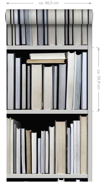ESTAhome XXL-Vliestapete Bücherregal Schwarz, Grau, Beige und Weiß - 50 x 900 cm - 158205
