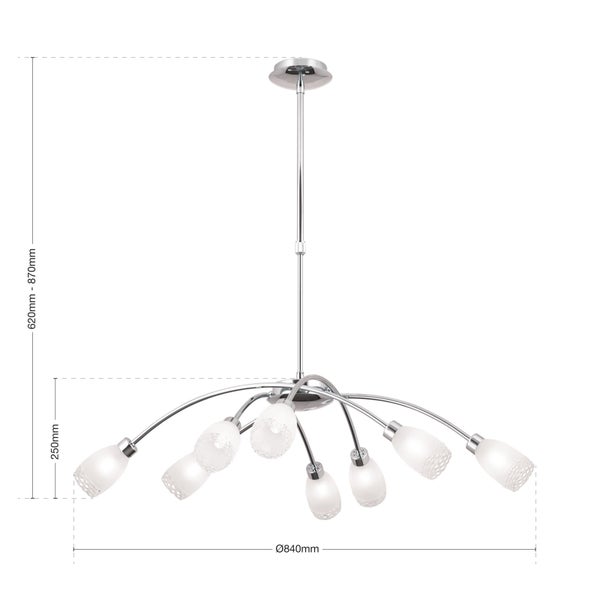 Hängelampe 8-flammig chrom Glas