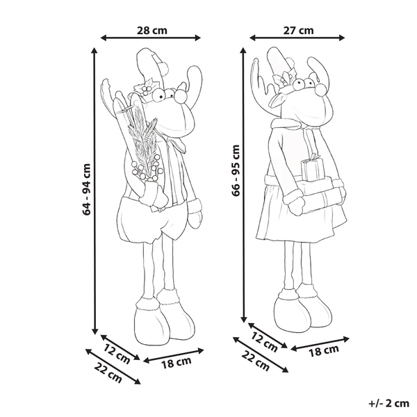 Skizze von zwei weihnachtlichen Dekofiguren in Rentierform mit Größenangaben