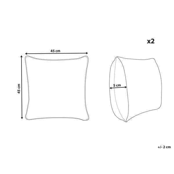 Abmessungen eines Kissens im 2er-Set: 45 mal 45 Zentimeter, Tiefe 5 Zentimeter