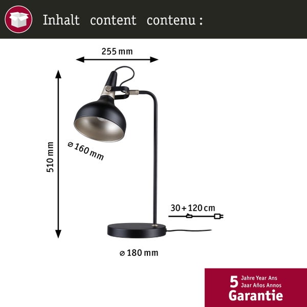 Tischleuchte Juna E14 max. 20W Schwarz matt, Champagner Metall