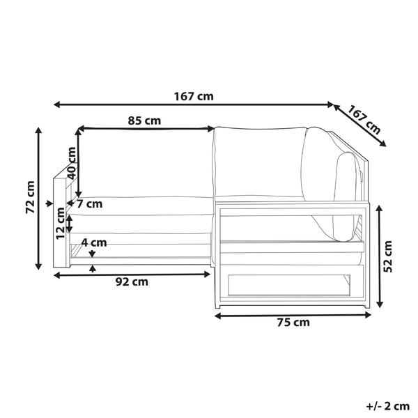 Garten Ecksofa 2-Sitzer TIMOR modular zertifiziertes Akazienholz Hellbraun