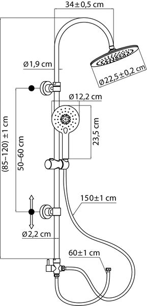 Calmwaters® Duschsystem Chrom, mit Regendusche & Handbrause, 3-strahlige Handbrause, wassersparend, Anti-Kalk, höhenverstellbar, Kleben oder Bohren, 20DP6157
