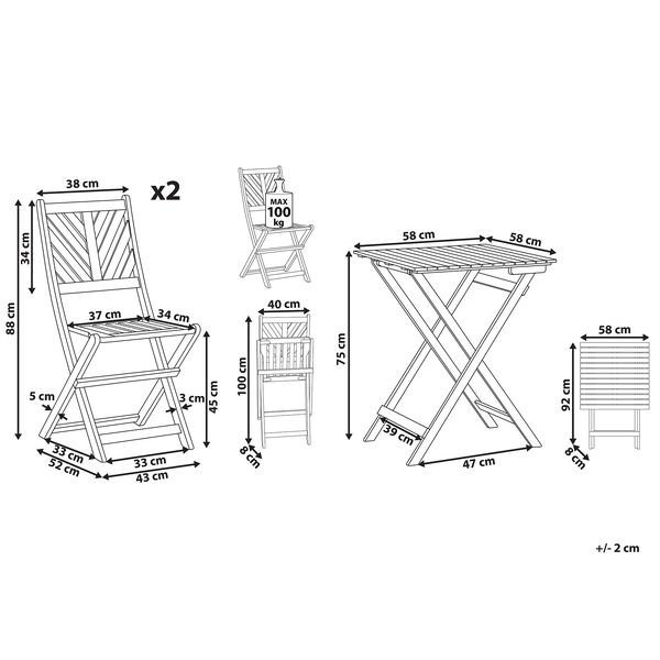 Bistro Set klappbar TERNI Akazienholz Braun