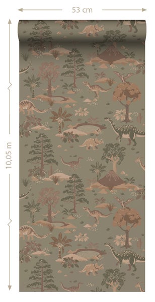 ESTAhome Tapete Dinosaurier Graugrün und Braun - 50 x 900 cm - 131657