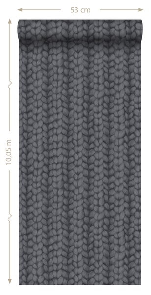 ESTAhome Tapete grob gestricktes Muster Schwarz - 53 cm x 10.05 m - 148345