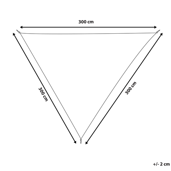 Illustration eines Sonnensegels mit Seitenlängen von 300 cm