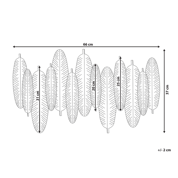 Abbildung mit Maßangaben für Blatt-Wanddekoration, 66x37 cm