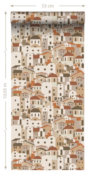 ESTAhome Tapete Mediterrane Häuser Beige und Terrakotta - 50 x 900 cm - 139623