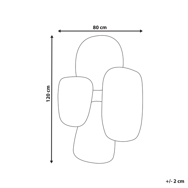 Skizze der Abmessungen einer Wandleuchte, 120 cm hoch und 80 cm breit