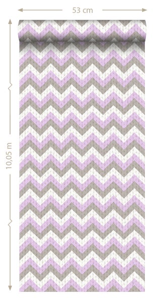 ESTAhome Tapete Zickzack-Motiv Taupe und Lila - 53 cm x 10.05 m - 138137
