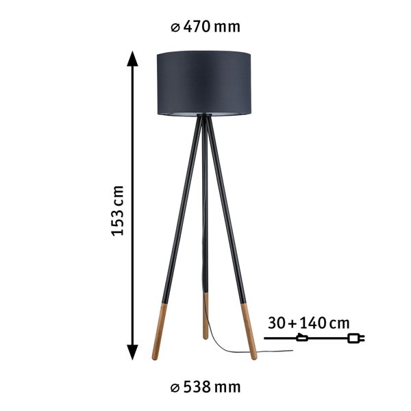 Stehlampe mit den Maßen 153 cm Höhe und 470 mm Lampenschirmdurchmesser