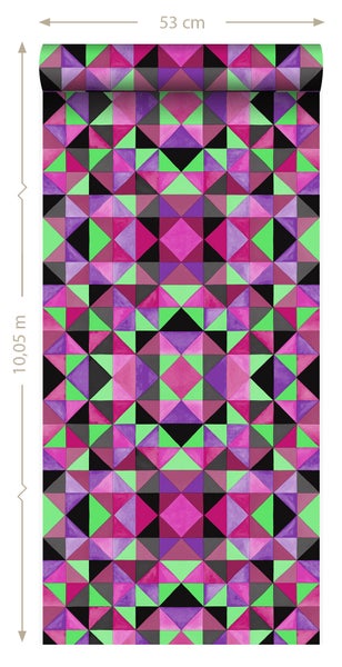 Origin Wallcoverings Tapete kubistisches Muster Rosa und Grün - 53 cm x 10.05 m - 346912