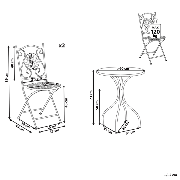 Bistro Set klappbar CARIATI Metall Schwarz