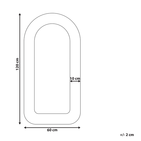 Schematische Darstellung einer Badewannenmatte mit den Maßen 120 cm x 60 cm und einer Materialstärke von 10 cm.