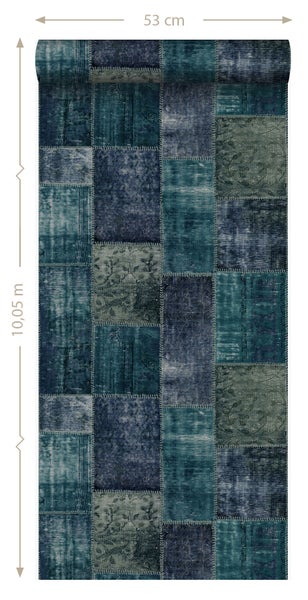 Origin Wallcoverings Tapete Kelim-Patchwork Smaragdgrün - 53 cm x 10.05 m - 347467