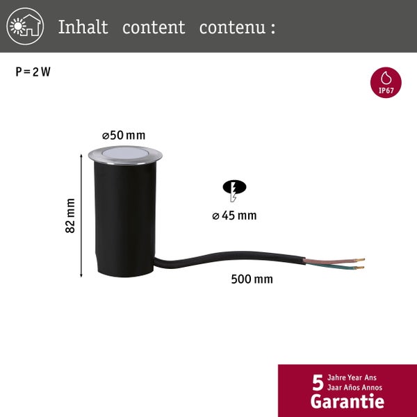 LED Bodeneinbauleuchte Goldlicht insektenfreundlich IP67 rund 50mm 2200K 2,2W 60lm 230V Alu Kunststoff, Metall