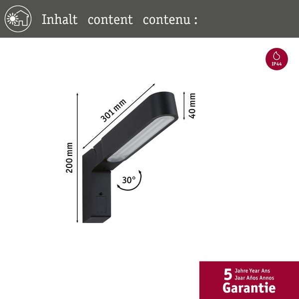 House LED Außenwandleuchte Ito Bewegungsmelder Vertikale Ausrichtung IP44 47x301mm 3000K 6W 450lm 230V 65° Anthrazit Metall, Kunststoff