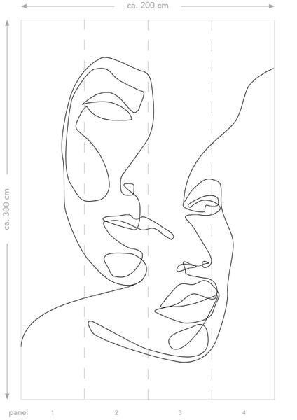 ESTAhome Fototapete Line Art Gesichter Schwarz-Weiß - 2 x 3 m - 158936