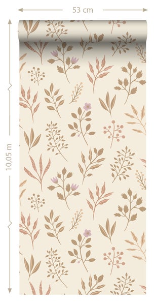 ESTAhome Tapete Blumenmuster im skandinavischen Stil Beige - 53 cm x 10.05 m - 139738