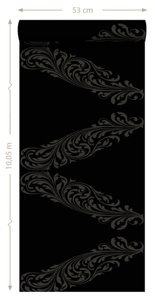 Origin Wallcoverings Tapete Ornamente Schwarz und Grau - 53 cm x 10.05 m - 345743