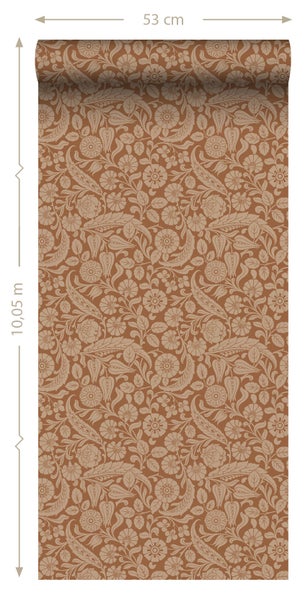 ESTAhome Tapete Blumenmuster Terrakottabraun - 50 x 900 cm - 139786