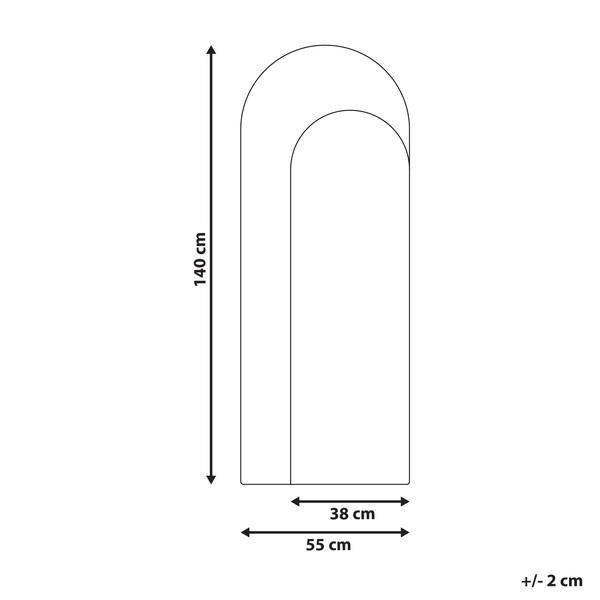 Abmessungen einer Bogenleuchte: 140 Zentimeter hoch, 55 Zentimeter breit