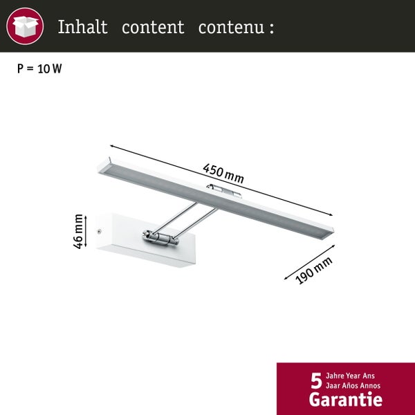 Galeria LED Bilderleuchte Beam 2700K 580lm 230V 7W Weiß, Chrom