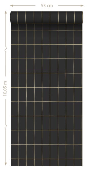 ESTAhome Tapete kleine Fliesen Schwarz und Gold - 53 cm x 10.05 m - 139132