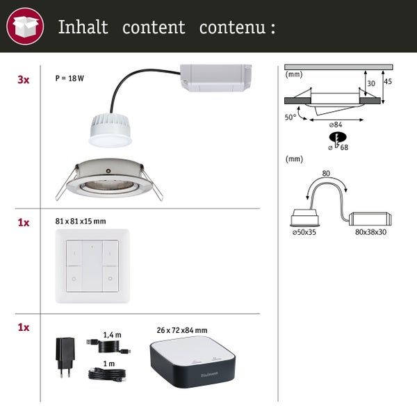Starterset Smart Home smik Gateway mit Wandtaster + LED Einbauleuchte Nova Plus Coin Basisset schwenkbar Tunable White