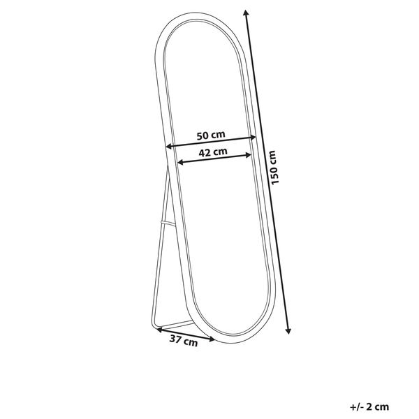 Illustration eines Standspiegels mit Massangaben