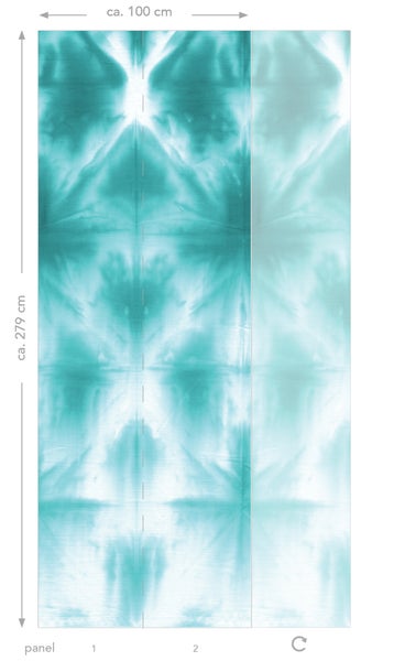 ESTAhome Fototapete wandfüllendes Tie-Dye Shibori Muster Türkis - 100 x 279 cm - 158822