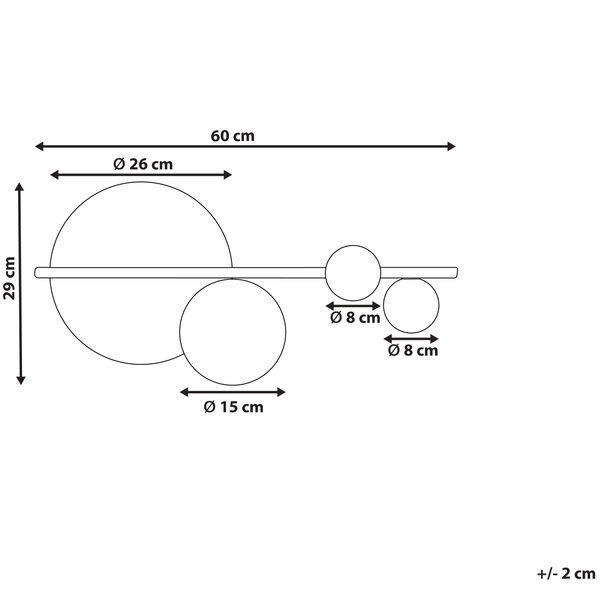 Technische Zeichnung einer Wandleuchte mit den Maßen 60 Zentimeter Breite und 29 Zentimeter Höhe