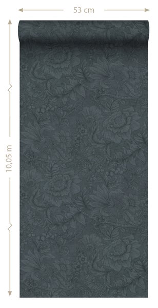 ESTAhome Tapete Blumenmuster Dunkelblau - 50 x 900 cm - 139792