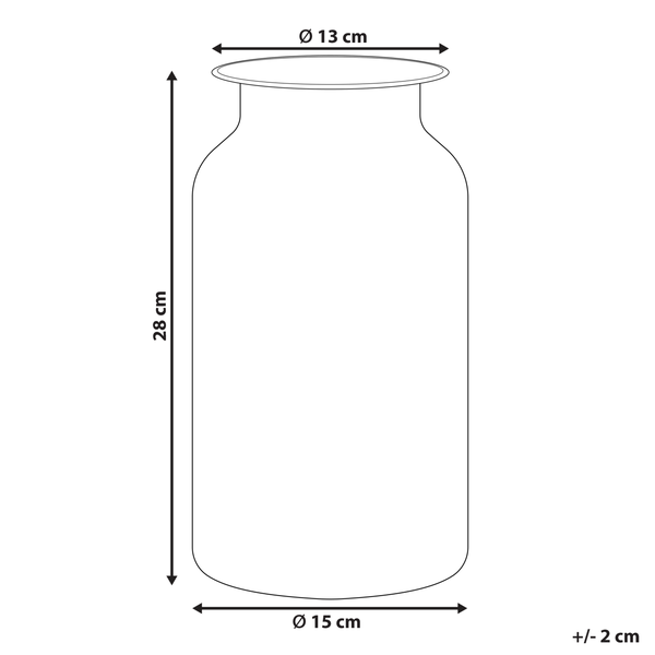 Skizze einer Vase mit den Maßen 28 cm Höhe und 13 cm Durchmesser oben und 15 cm Durchmesser unten