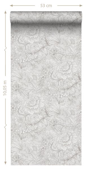 ESTAhome Tapete Blumenmuster Grau - 50 x 900 cm - 139796