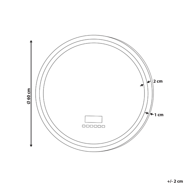 Technische Zeichnung eines runden Spiegels mit einem Durchmesser von 60 Zentimeter