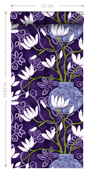 Origin Wallcoverings Tapete Magnolie Lila - 53 cm x 10.05 m - 346924