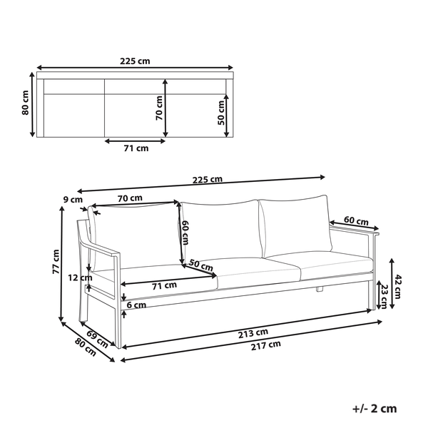 Gartensofa 3-Sitzer KIATO Metall Hellgrau