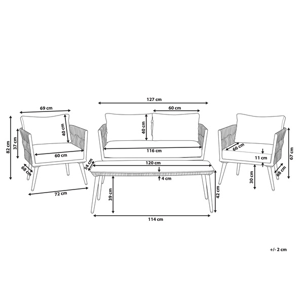 Lounge Set mit Tisch 4-Sitzer PREVEZA Polyrattan Grau