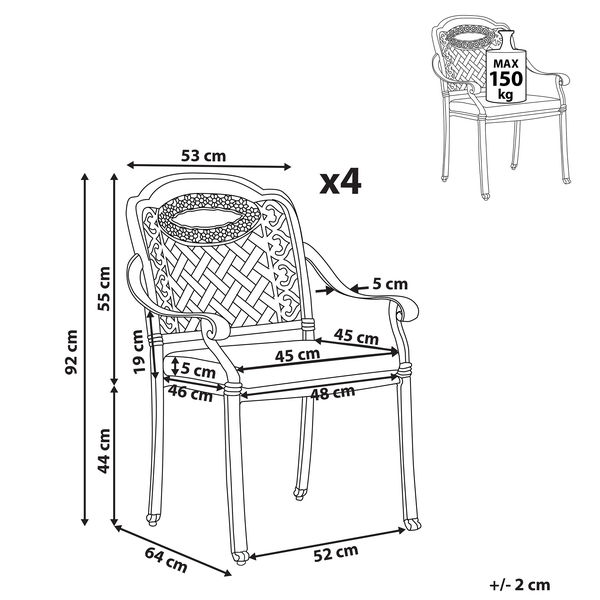 Set mit 4 Stühlen und Sitzkissen MANFRIA Metall Dunkelbraun