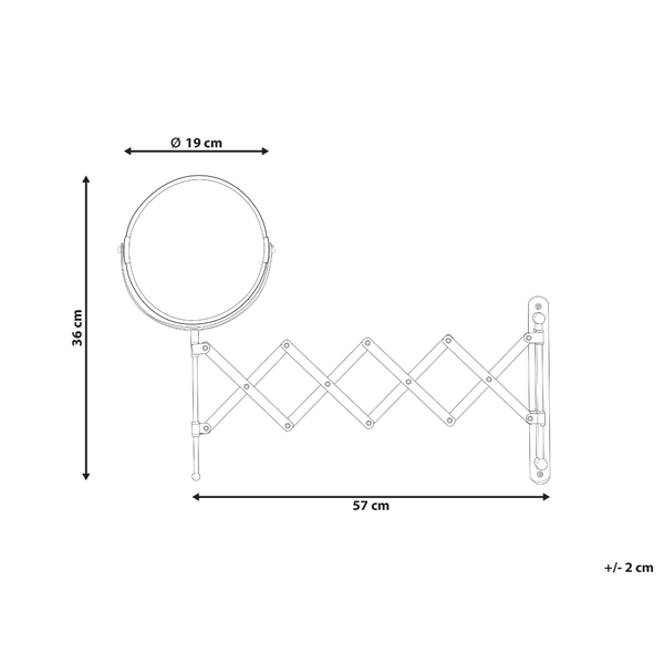 Maße eines Wandspiegels mit Ziehharmonikaarm