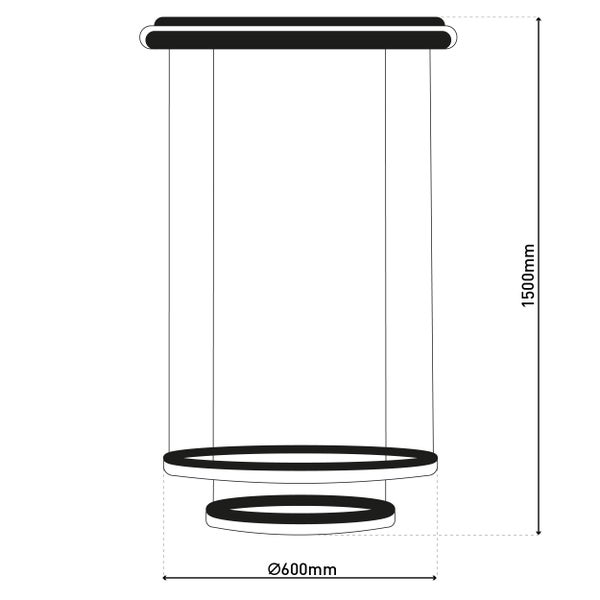 LED-CCT-Pendelleuchte CIRCULO aus schwarzem Metall und sandfarbenem Kunststoff, mit integrierter LED und vielen Funktionen, Ø 60 cm, 150 cm hoch.