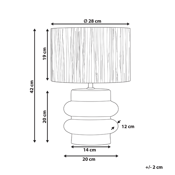 Skizze einer Tischleuchte mit den Massangaben