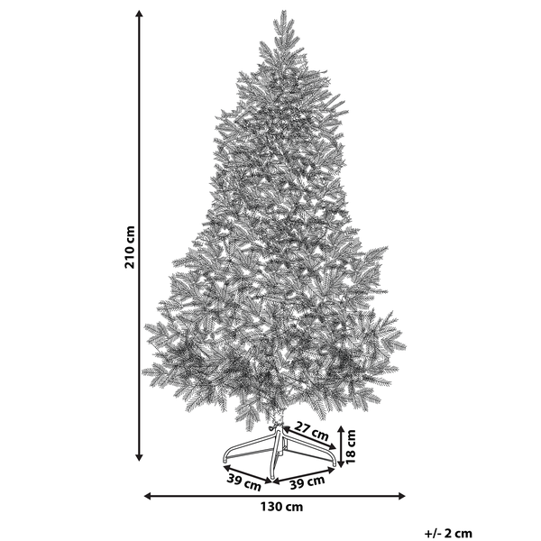 Abmessungen des Weihnachtsbaums: 210 cm hoch, Durchmesser 130 cm
