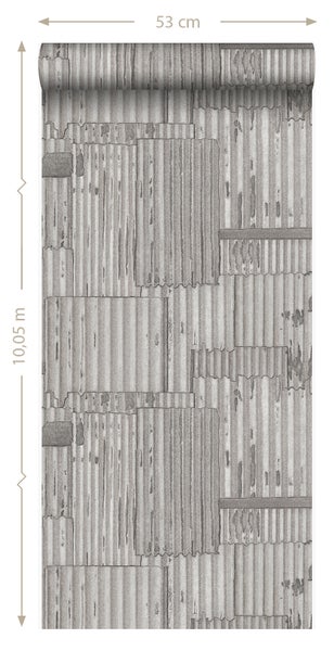 Origin Wallcoverings Tapete industrielle Wellplatten aus Metall 3D Hellgrau - 53 cm x 10.05 m - 347615