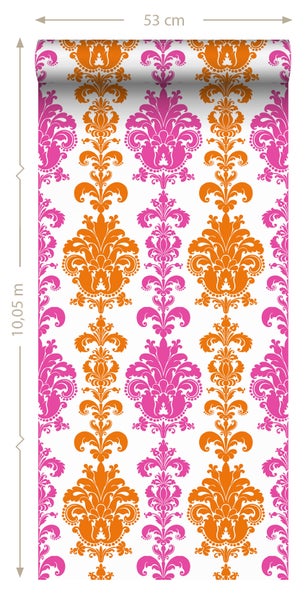 Sanders und Sanders Tapete Barockmuster Rosa und Orange - 53 cm x 10,05 m - 935222